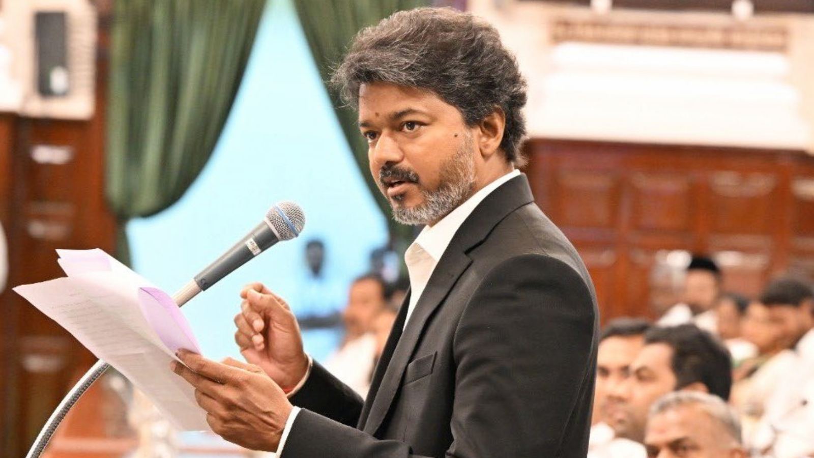 Tamil Nadu Chief Minister Vijay during Assembly amid Udhayanidhi Stalin controversy