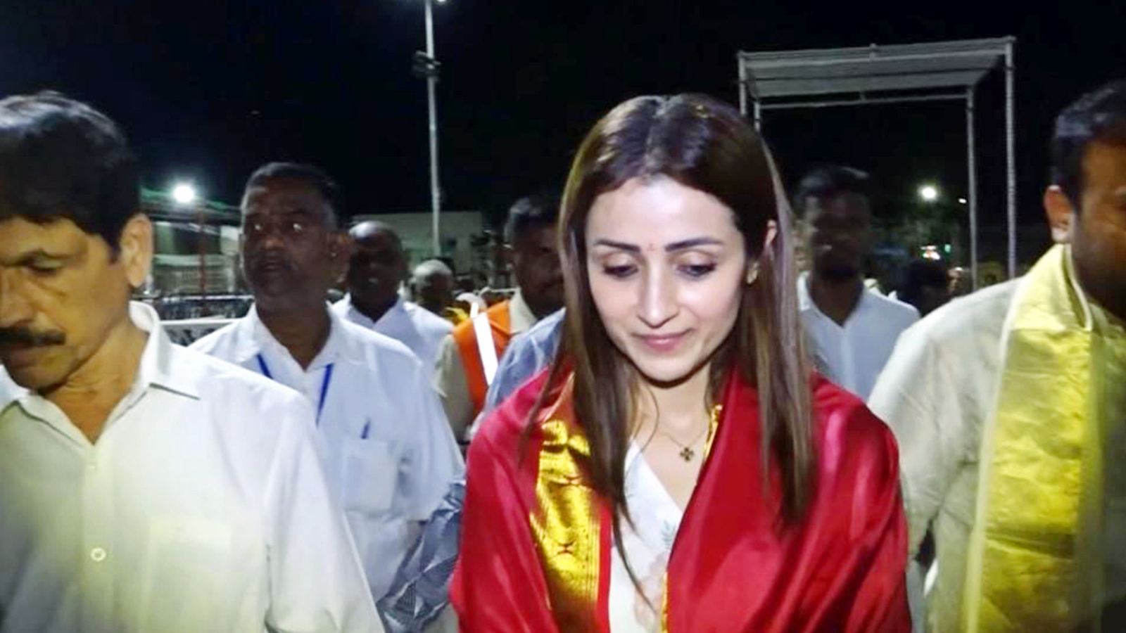 Trisha visiting Tirumala temple during Vijay TVK election surge and ongoing rumors around them