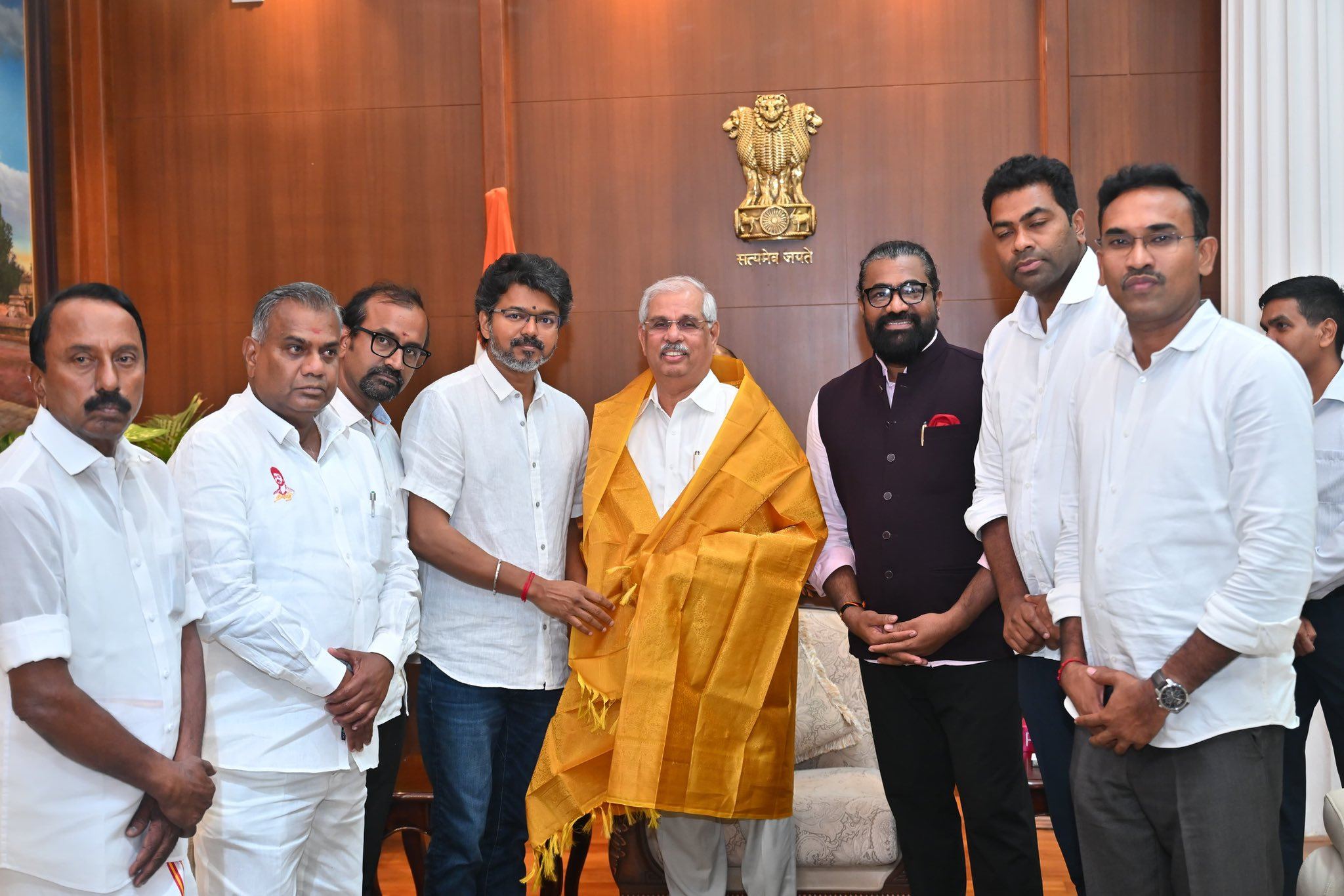 Vijay In White Shirt During Governor Meeting