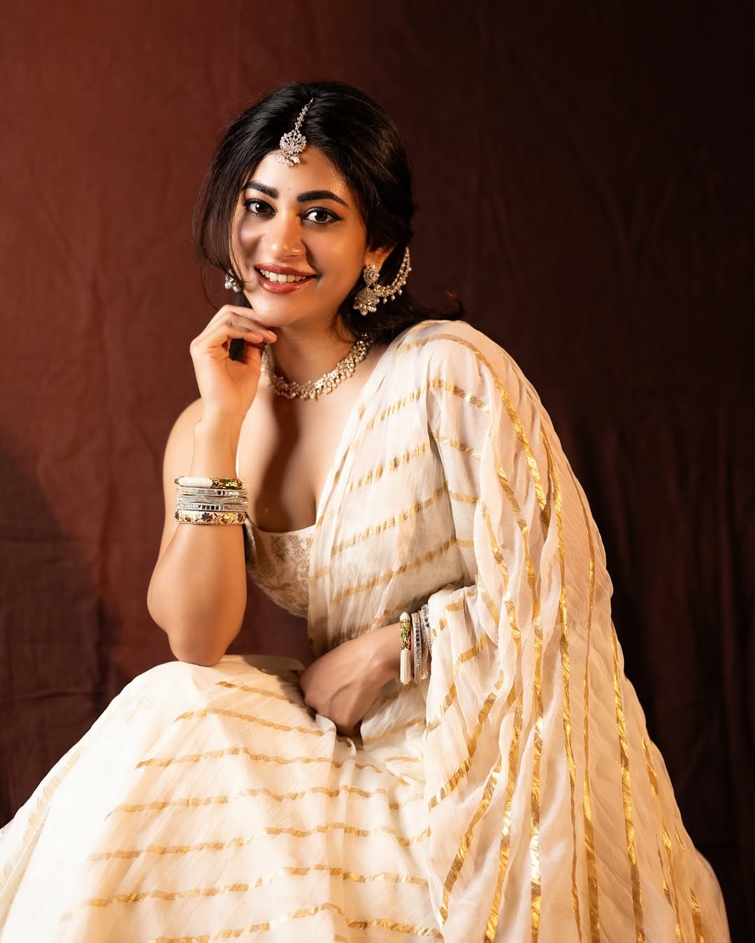 Bold Gold Embroidered Blouse On Adhya Thakur Fit