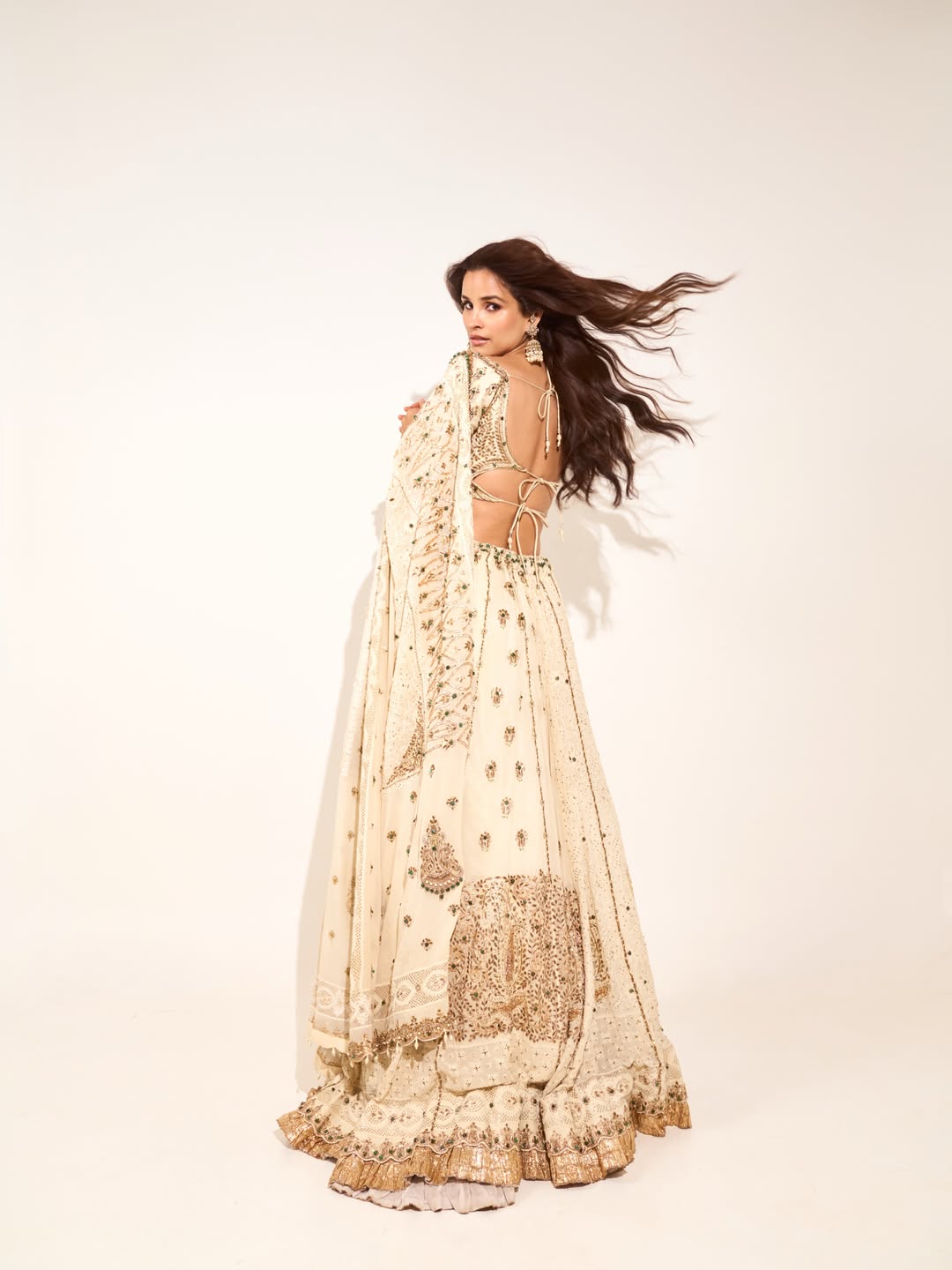 Chetna Pande Backless Draped Lehenga Twirl Stance