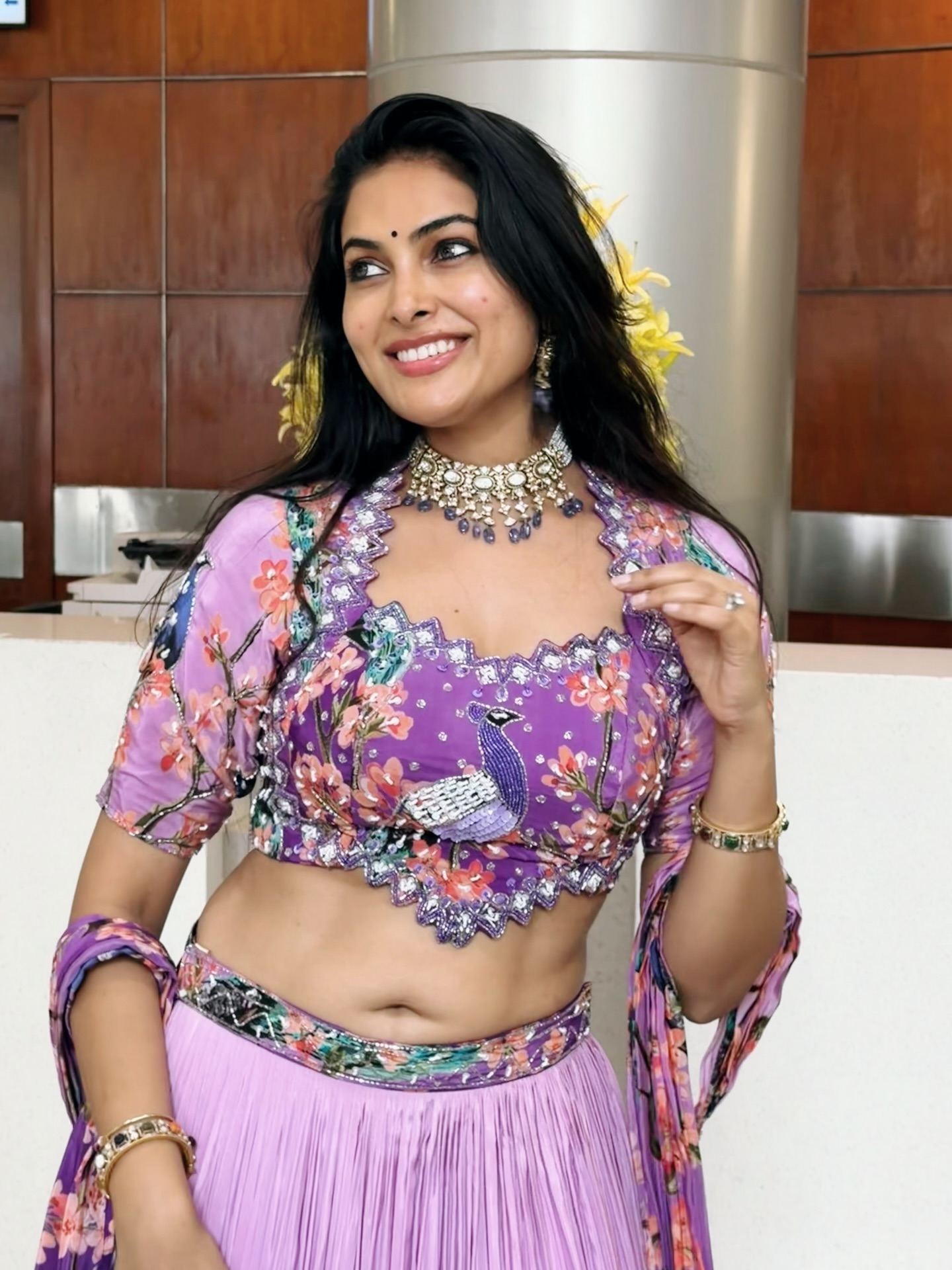Divi Vadthya Flashing Wide Smile Looking Down