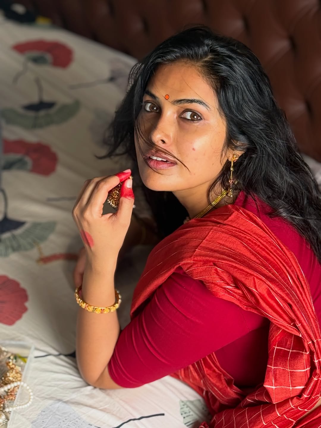 Divi Vadthya Bold Ethnic Red Saree Aesthetic