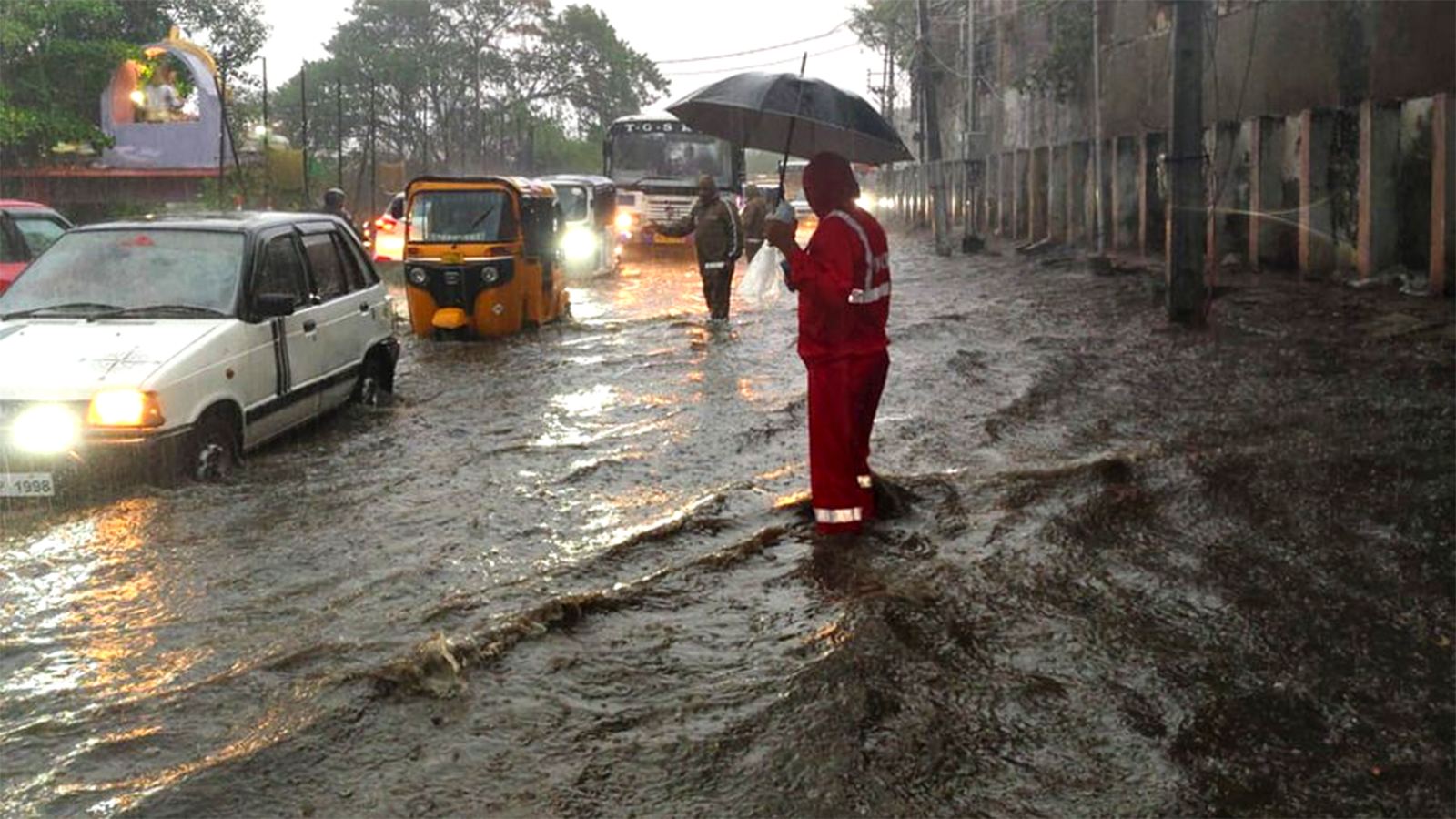 Waterlogged roads in Hyderabad after rainfall