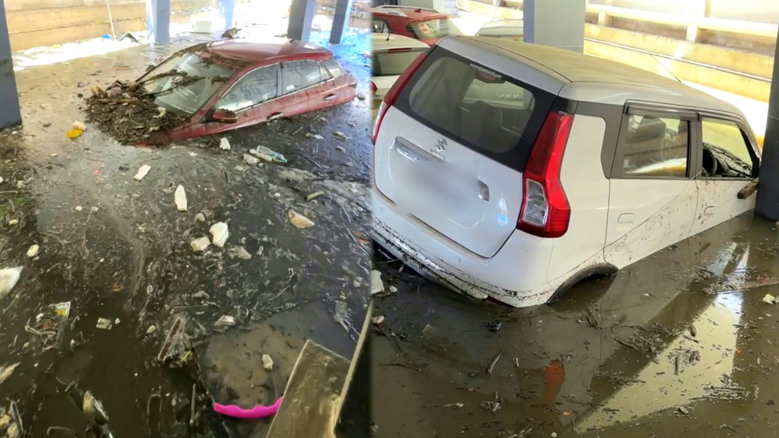 Flooded apartment basement in Hyderabad rains