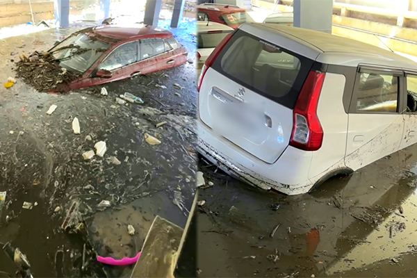 Flooded apartment basement in Hyderabad rains