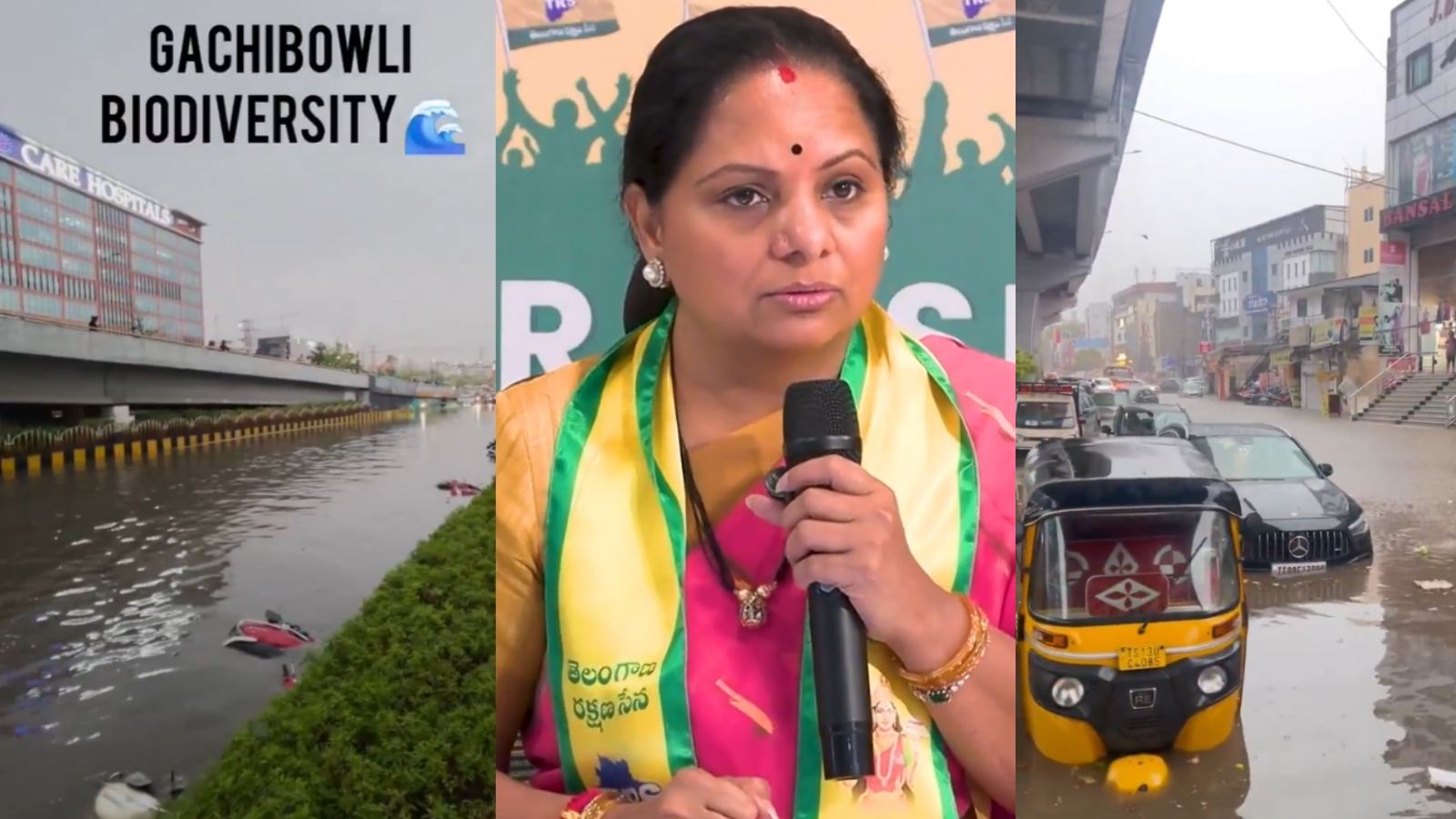 Kalvakuntla Kavitha faces backlash as Hyderabad rain and flooding revive debate over her Amaravati comments.