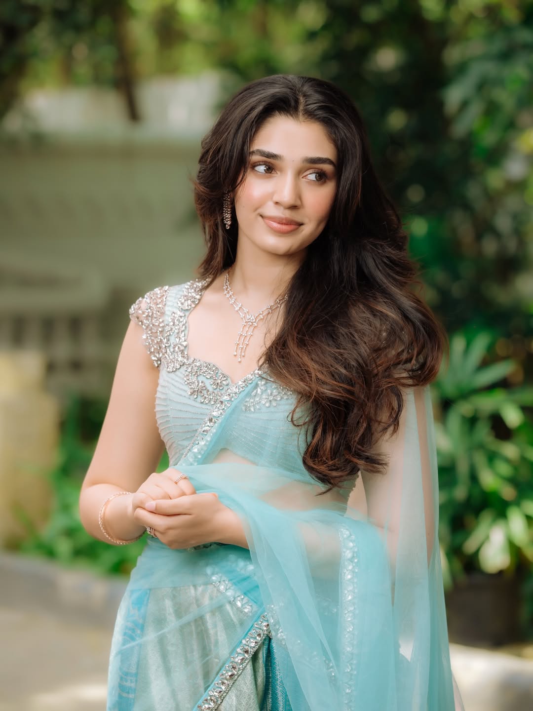 Krithi Shetty Looking Away In Pastel Blue Lehenga