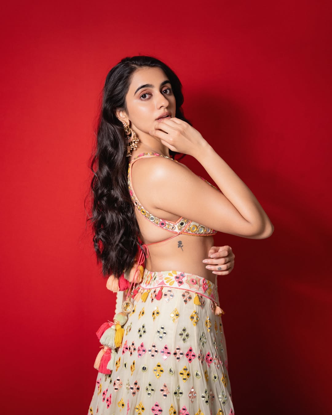 Manasa Choudhary Ivory Mirror Lehenga Side Profile