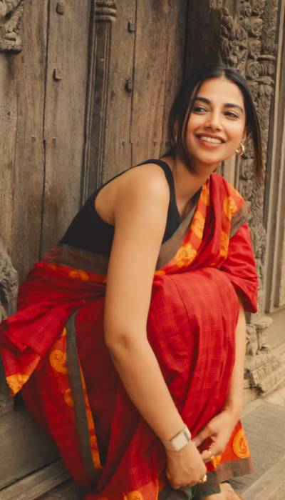Meenakshi Chaudhary Relaxed Wooden Door Portrait