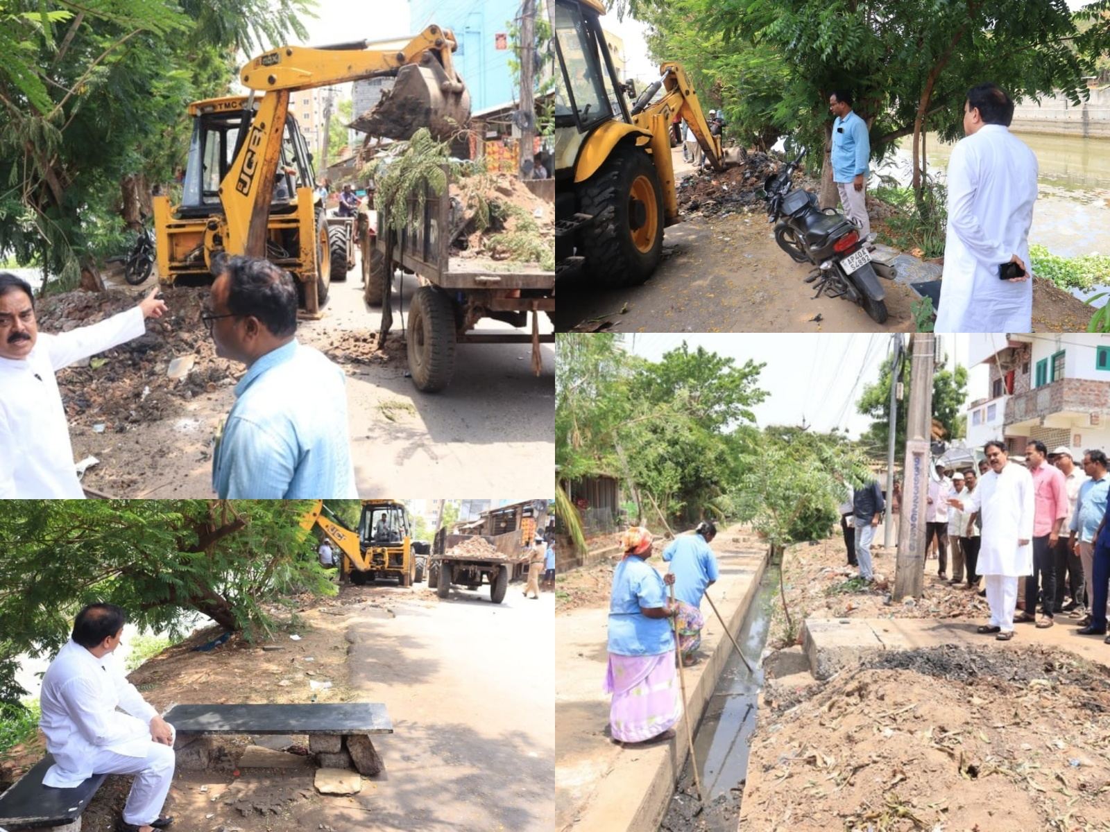Minister Nadendla Manohar inspecting garbage accumulation in Tenali and questioning municipal officials over delays in waste clearance.