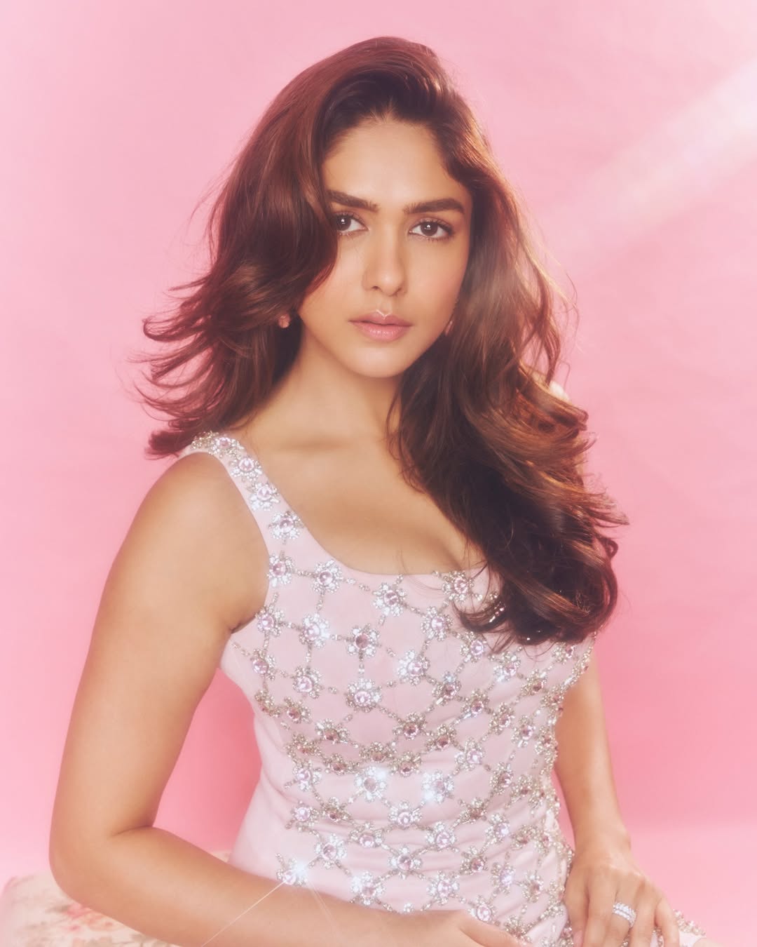 Mrunal Thakur Poses Gracefully In Soft Pink Fashion