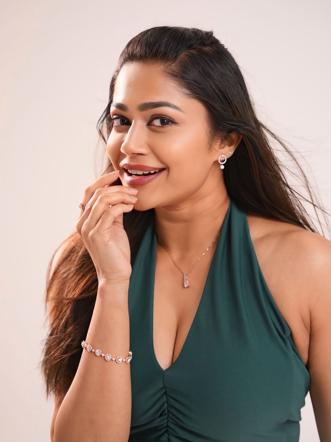 Payal Radhakrishna Flashing Smile In Green Dress