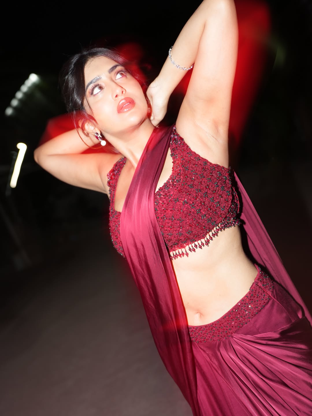 Rashi Singh Flashing Intense Stare In Red Saree