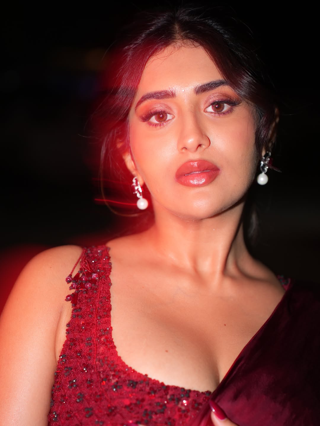 Rashi Singh Close Up Face Shot In Crimson Outfit