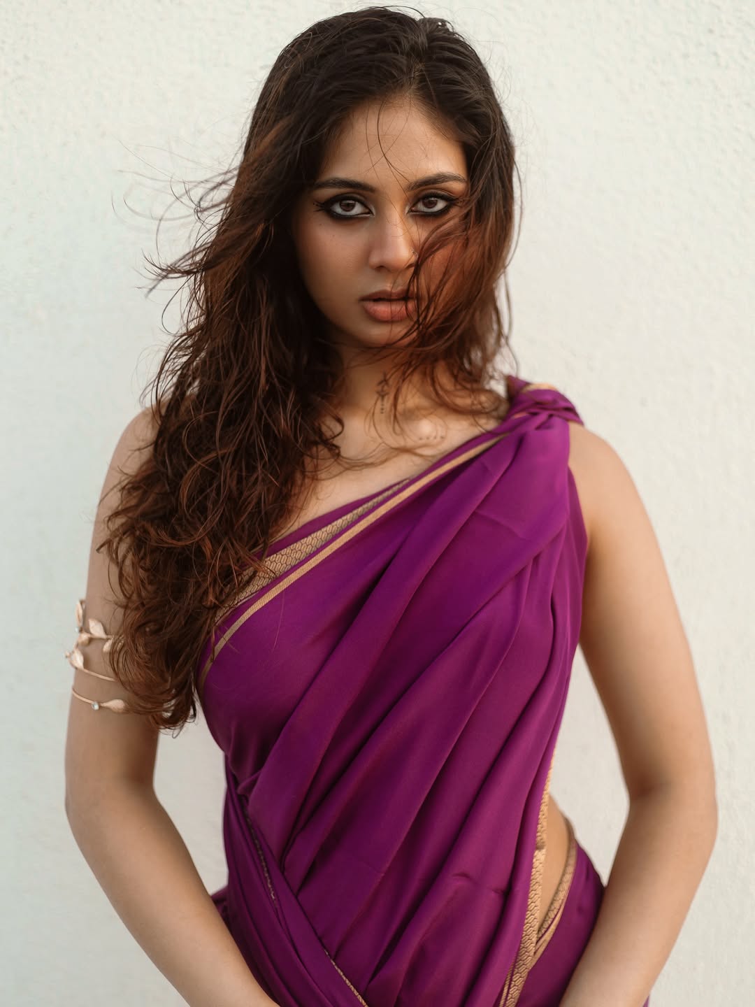 Srushti Bannatti Purple Fabric Drape Curve Detail