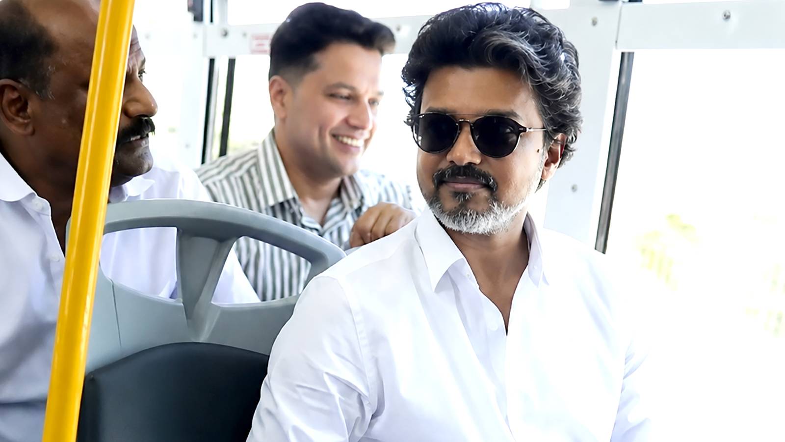 Vijay travelling on a Chennai public bus