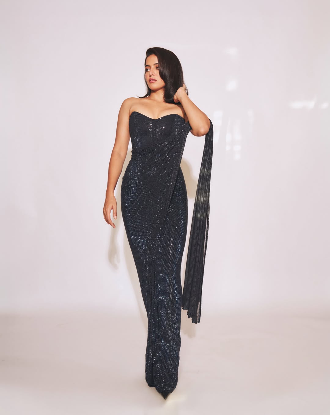 Wamiqa Gabbi Shimmering Black Gown Portrait