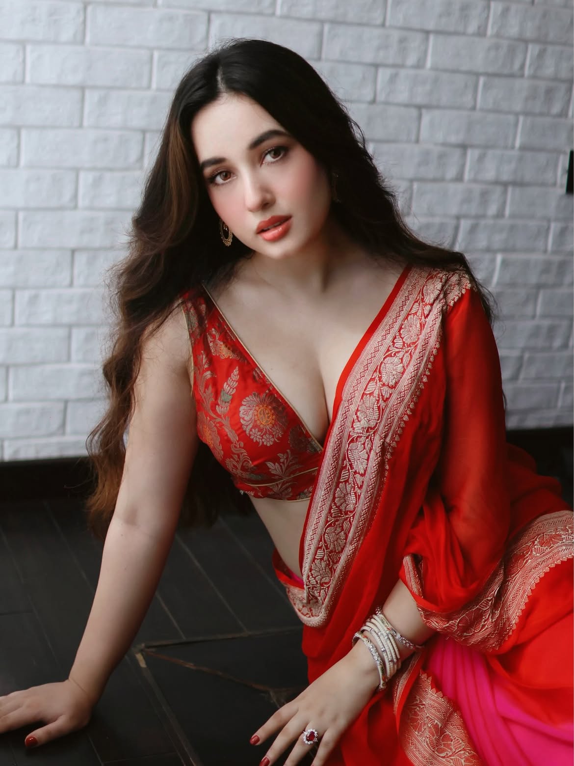 Bold Yet Graceful Red Saree Editorial Style Frame