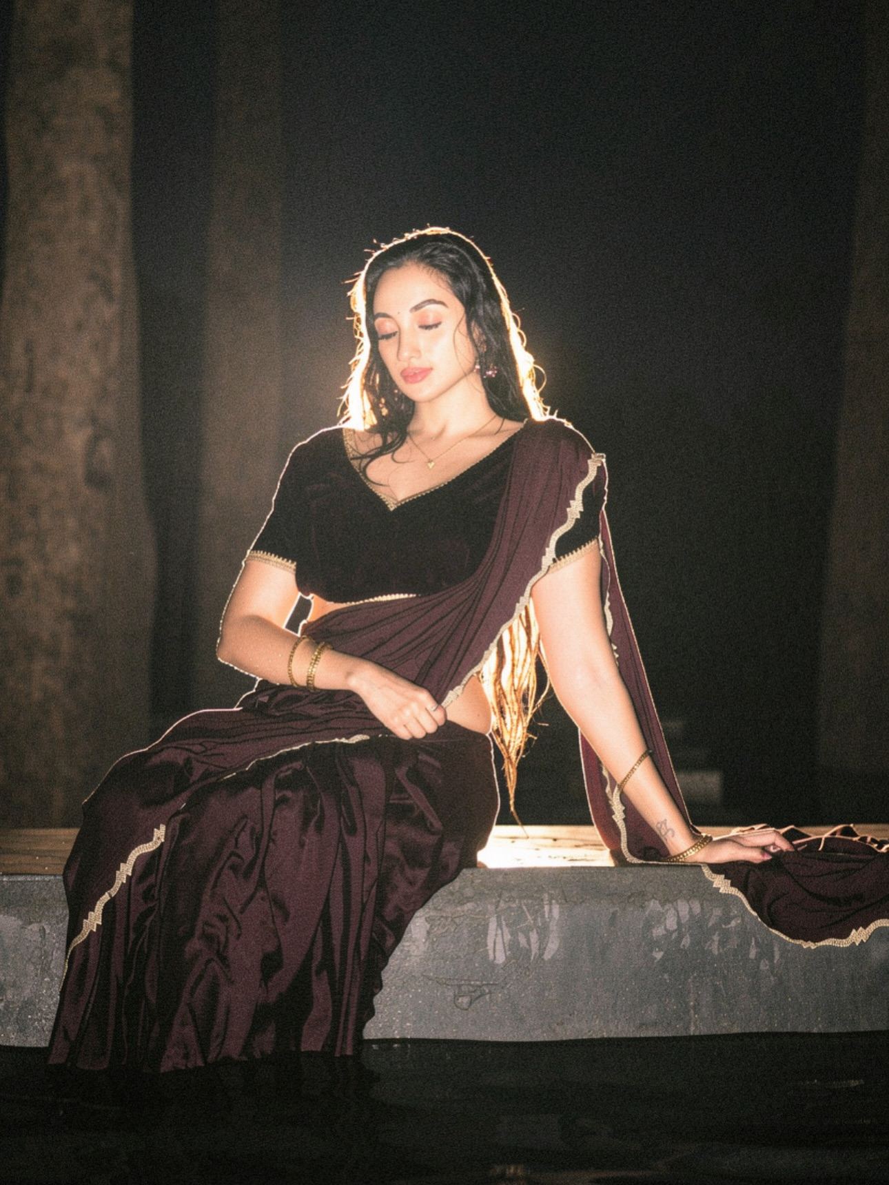 Aparna Reddy In Velvet Blouse And Wine Saree