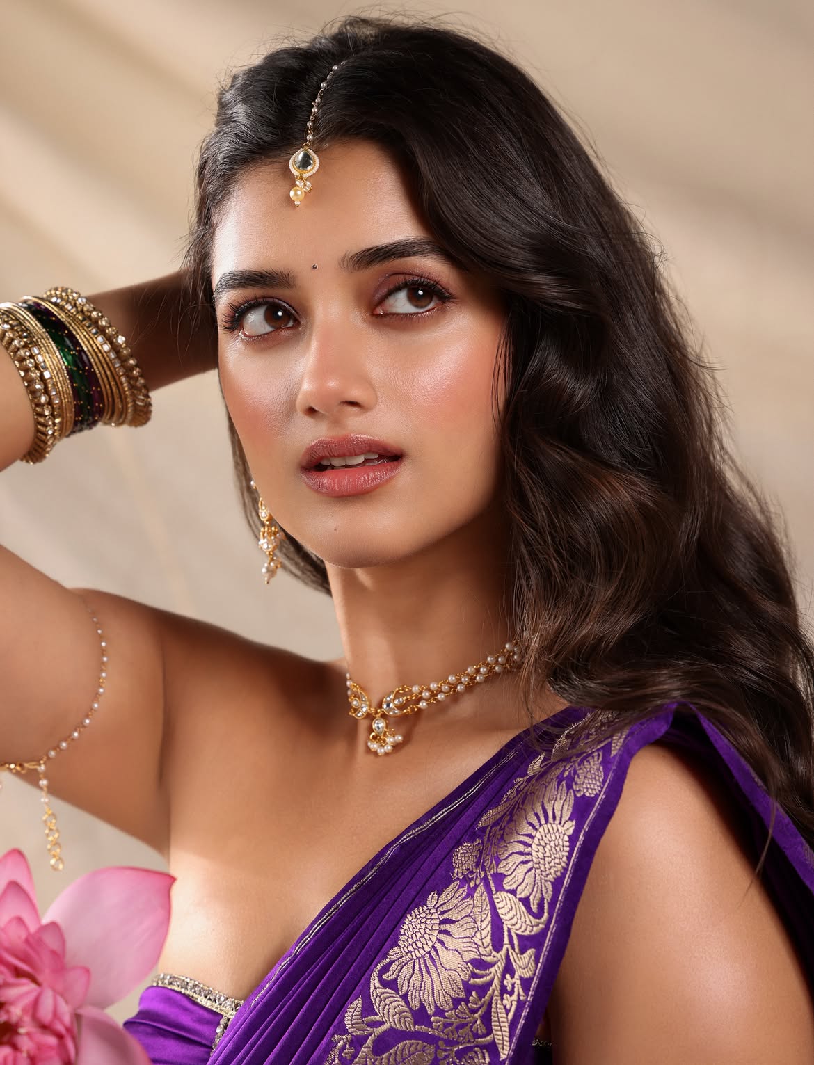 Bhagyashri Borse Showing Sleek Metallic Armlet
