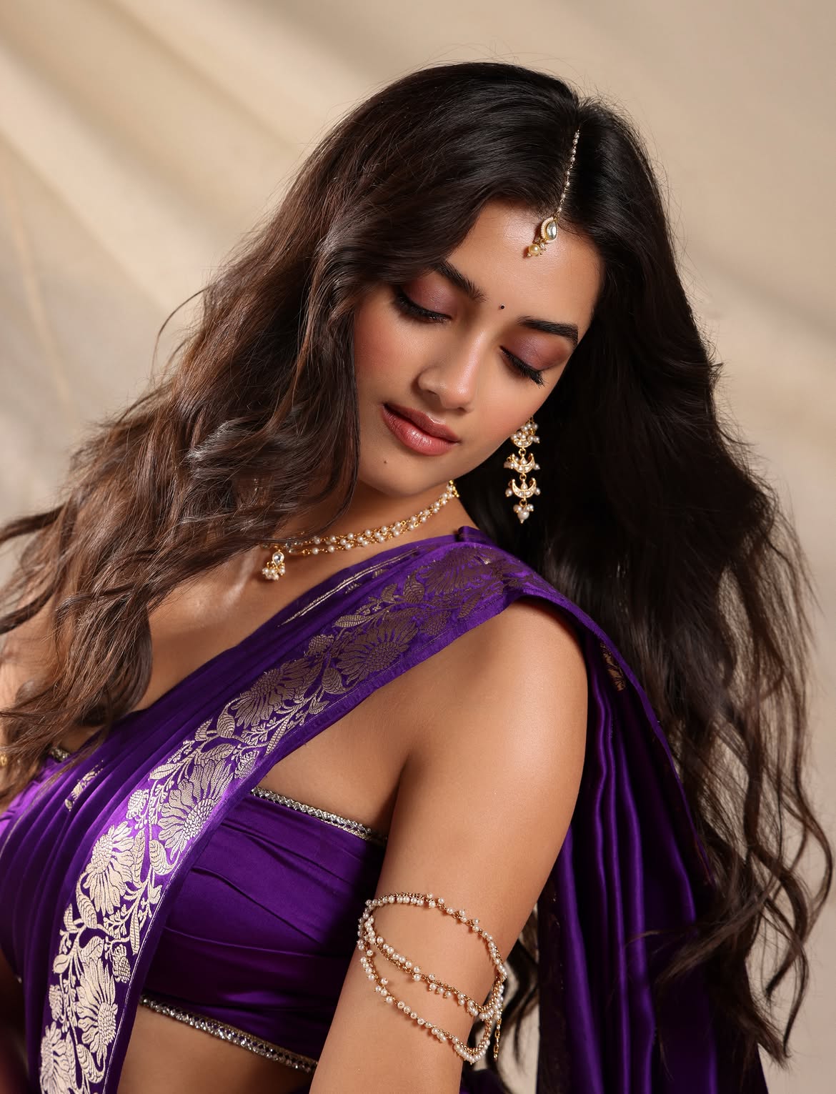 Bhagyashri Borse Looking Down With Closed Eyes