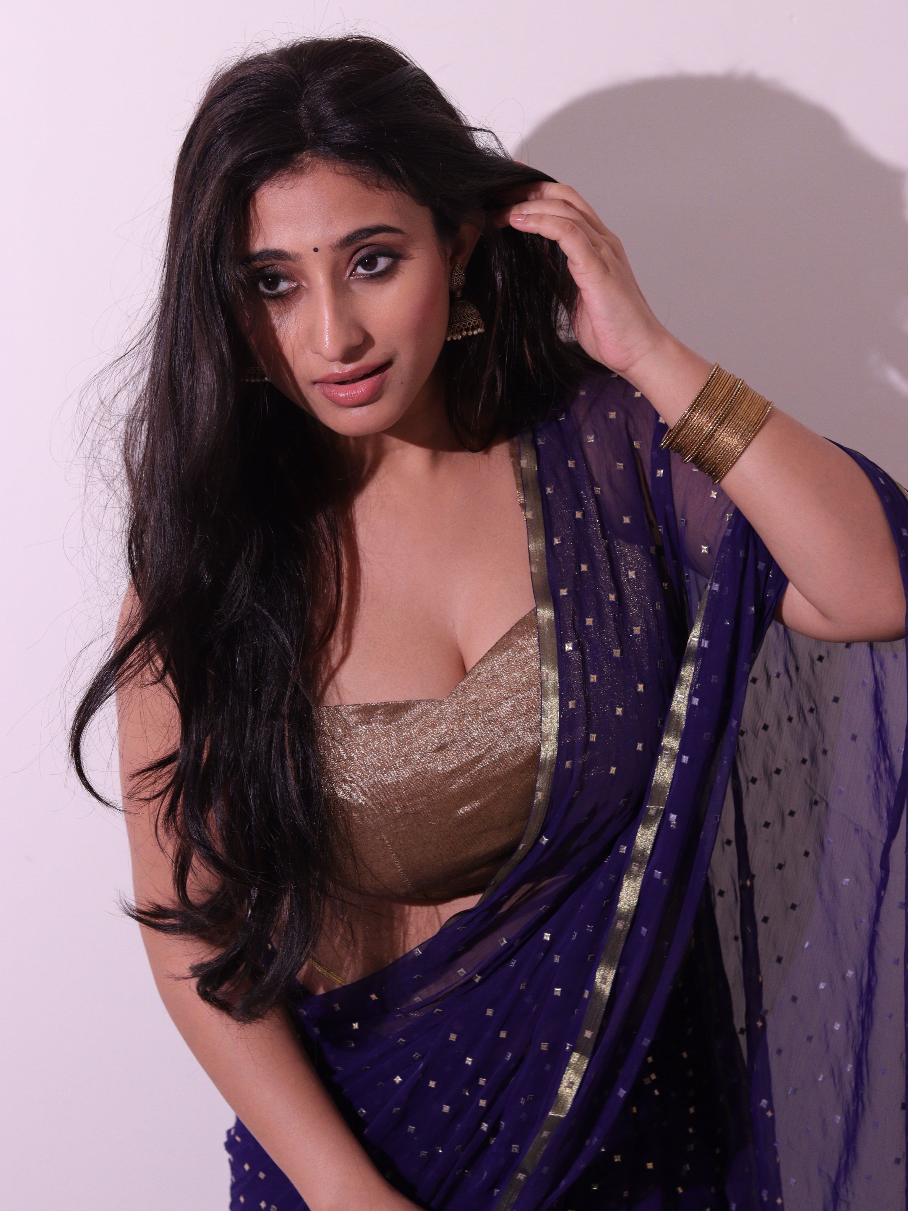 Kheyali Nath Striking A Royal Pose In Blue Saree