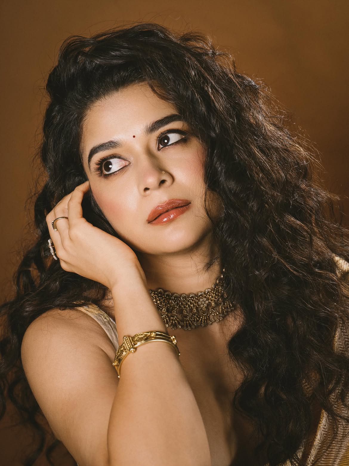 Mithila Palkar In Elegant Golden Saree Portrait