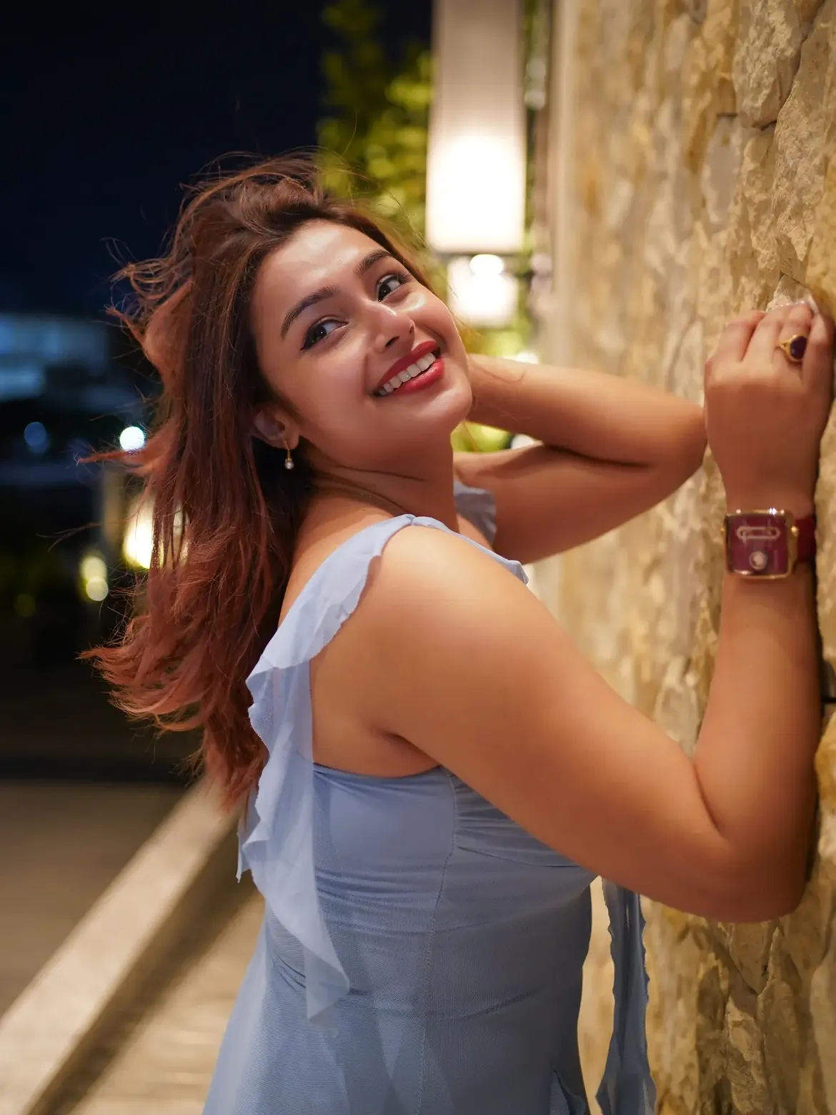 Mokksha Flaunts Chic Blue Dress With Soft Glamour