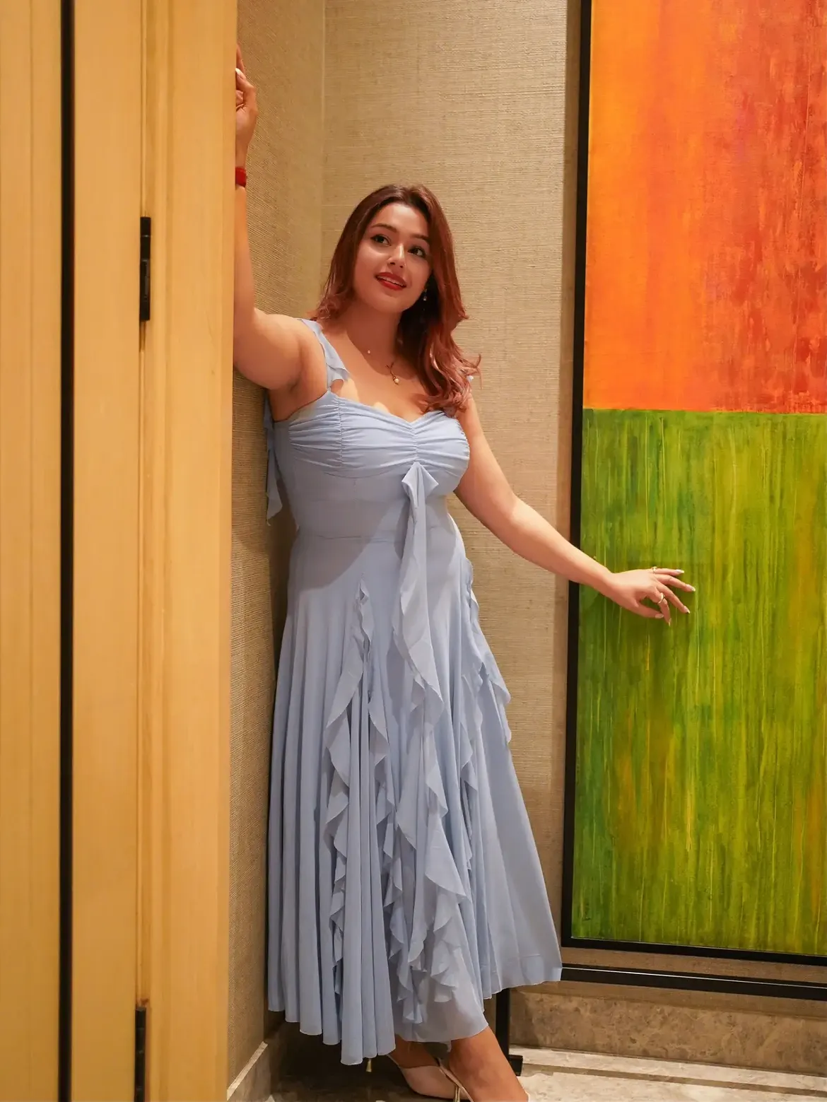 Mokksha Poses Gracefully On Marble Steps At Night