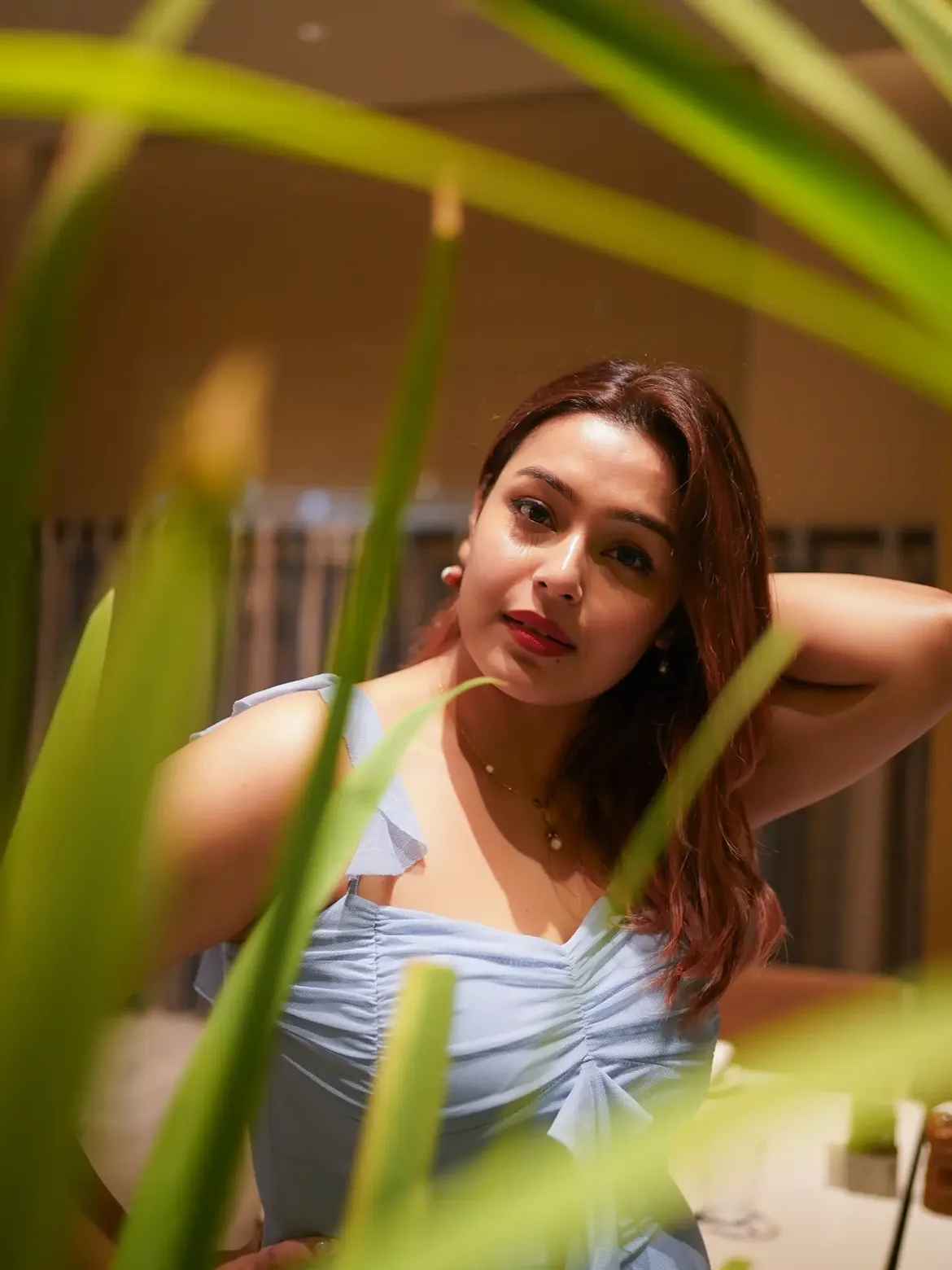 Mokksha Shines In Graceful Blue Outfit Portrait