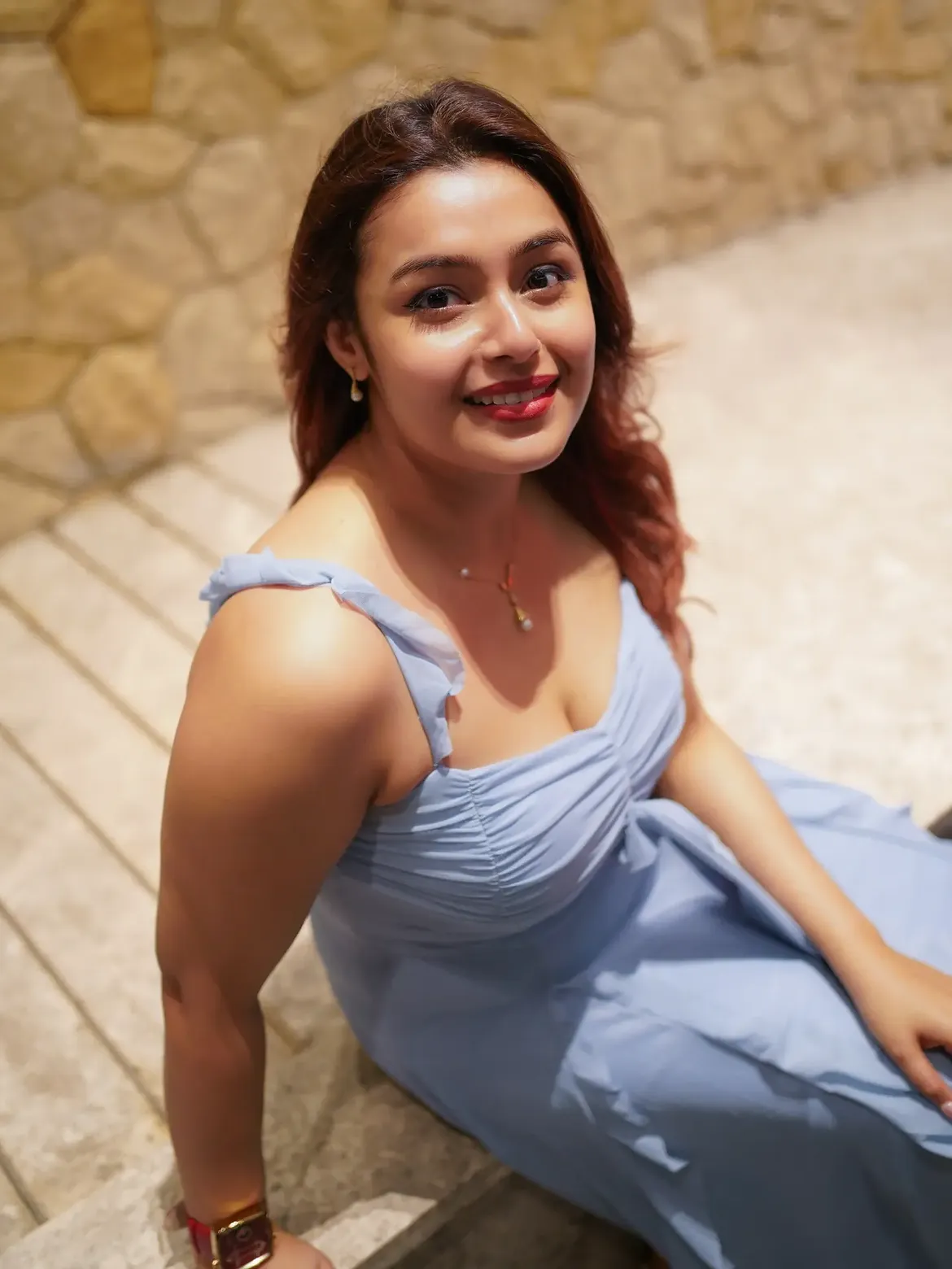 Mokksha Shows Elegant Fashion In Flowing Blue Dress