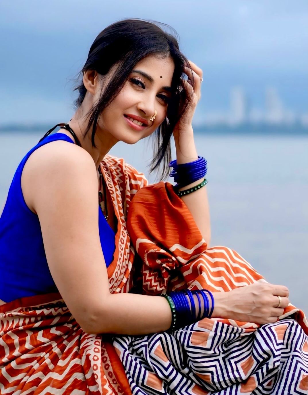 Monami Ghosh Smiling Sweely By The Seafront