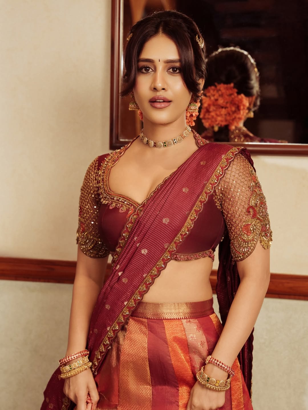 Nabha Natesh Posing In Chic Traditional Lehenga