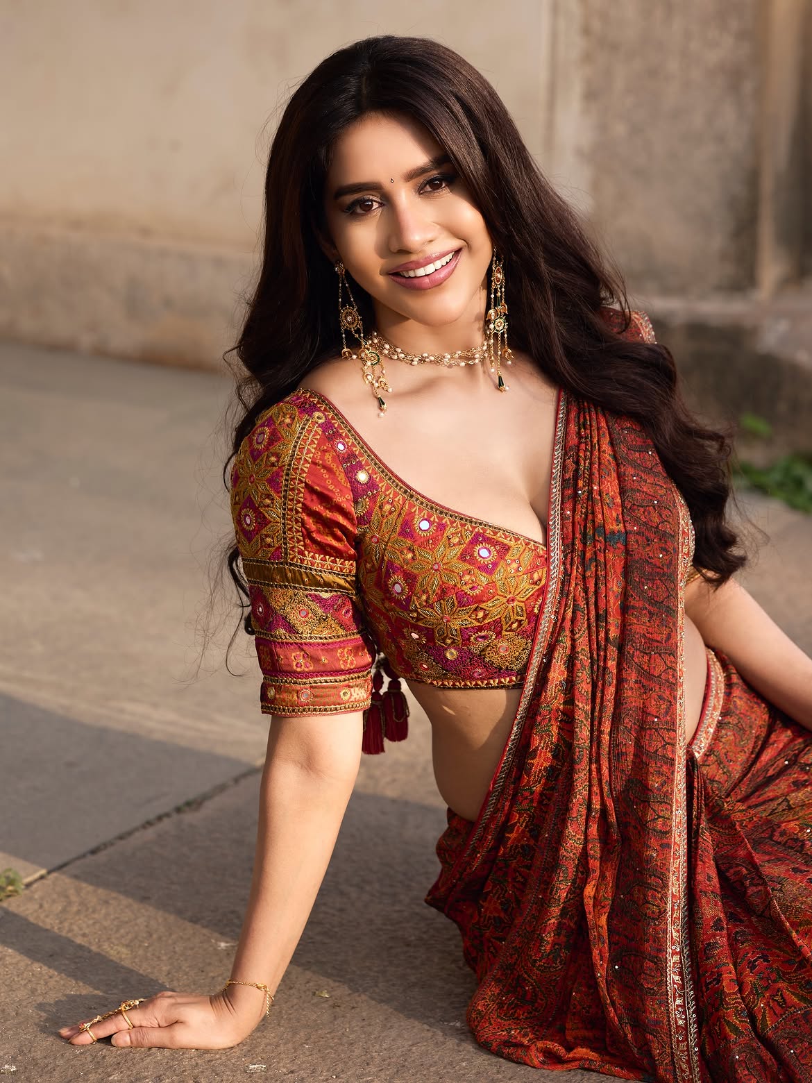 Nabha Natesh Wearing Intricate Layered Gold Chain