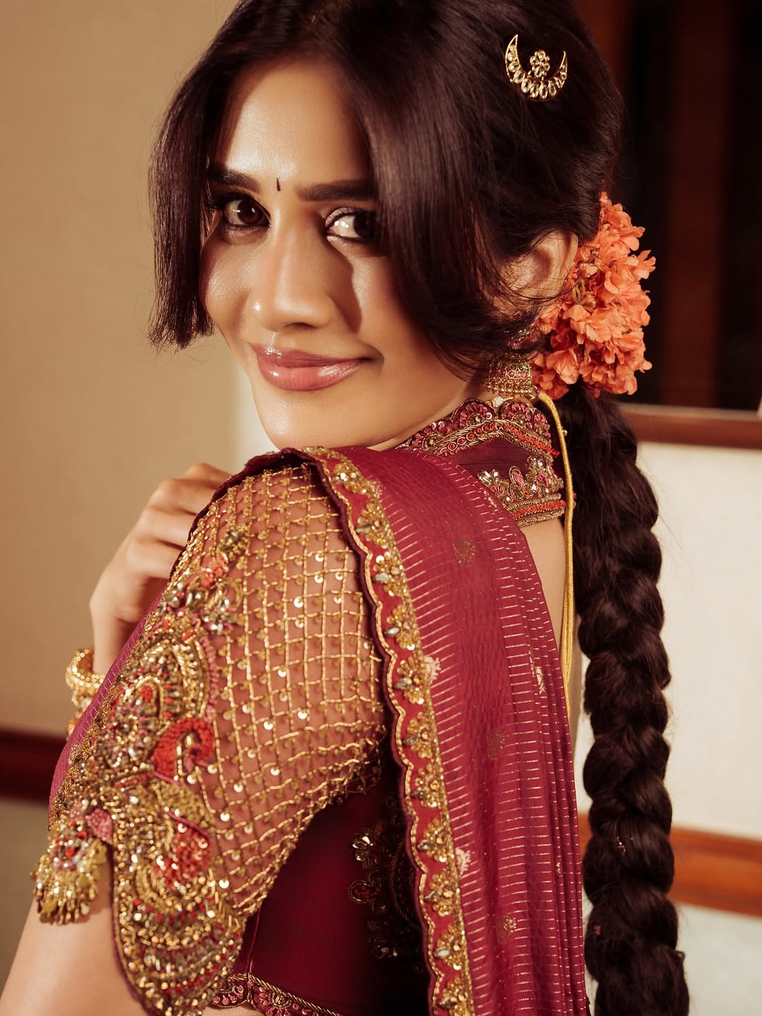 Nabha Natesh Flaunting Embroidered Net Blouse