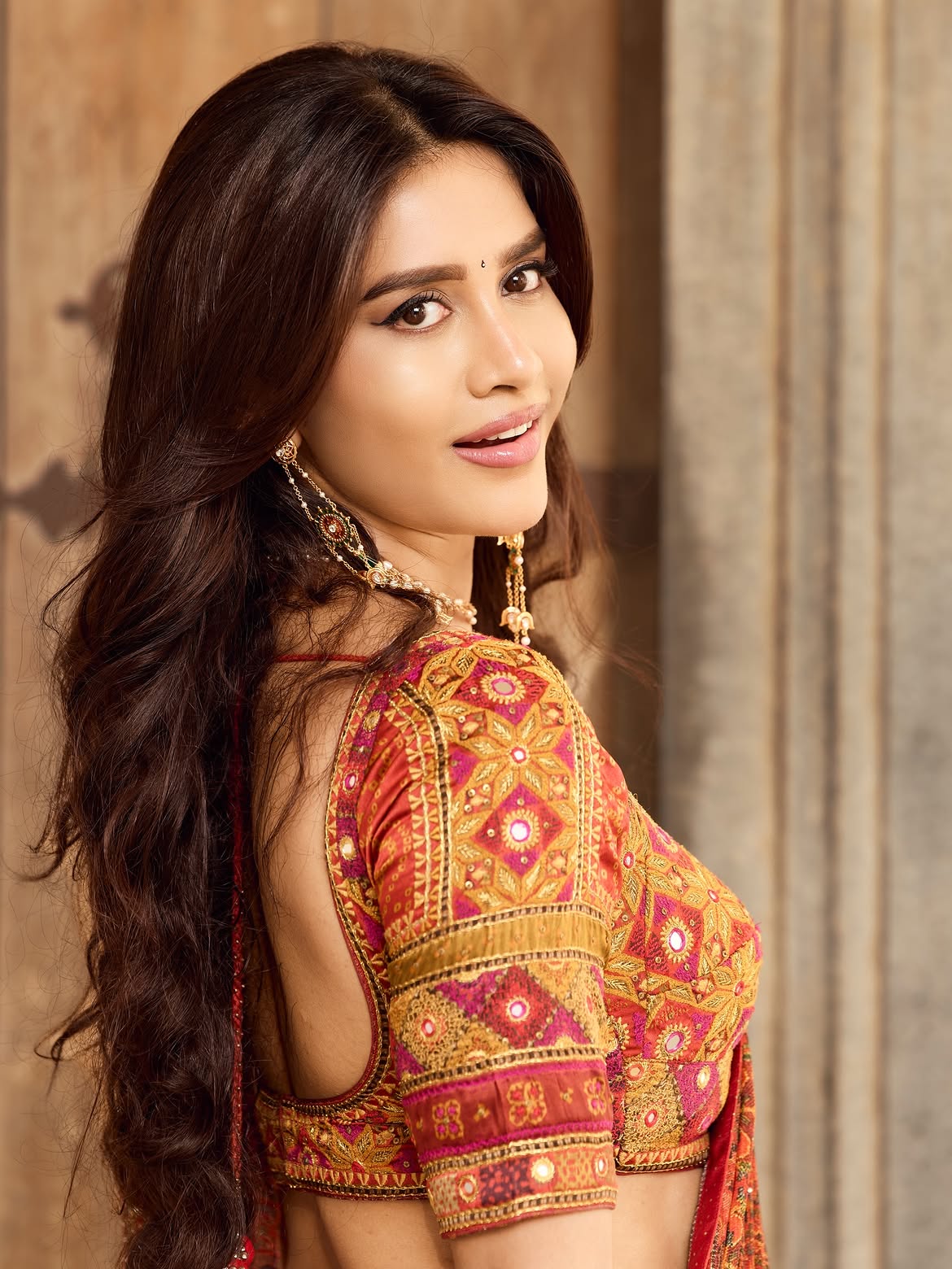 Nabha Natesh Looking Back Over Shoulder In Saree