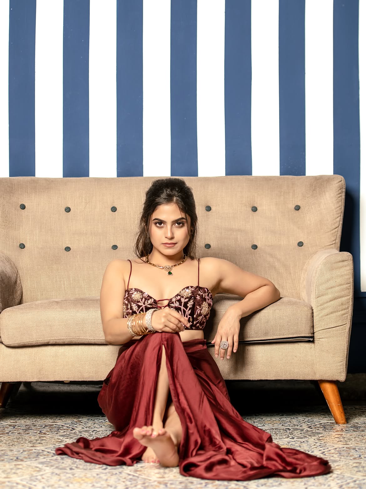 Naina Ganguly Showcasing Draped Satin High Slit
