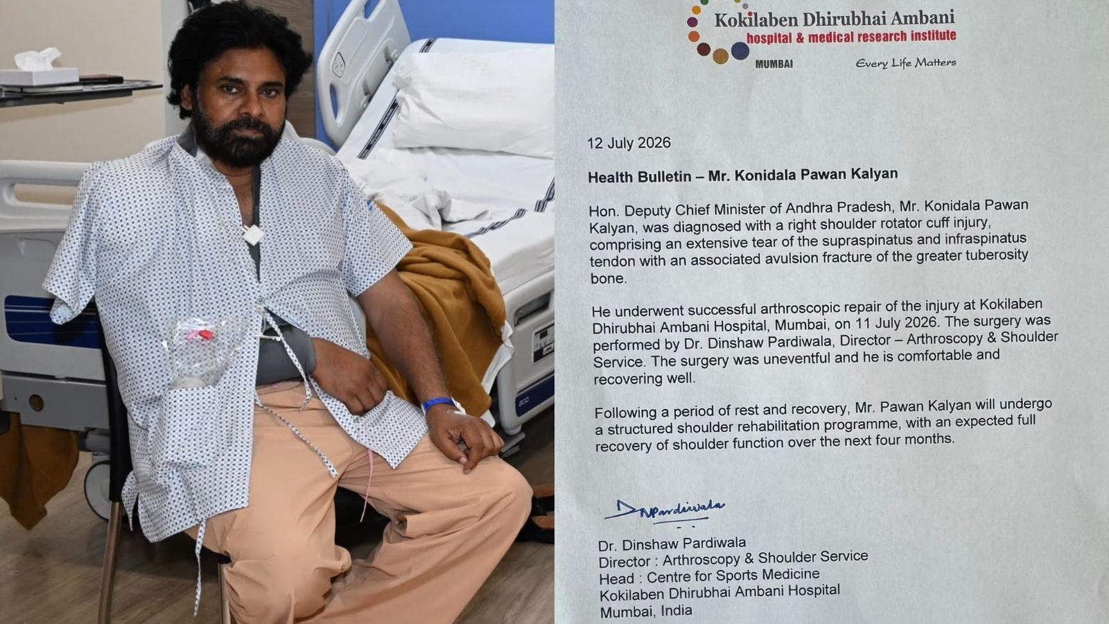 Pawan Kalyan after shoulder surgery