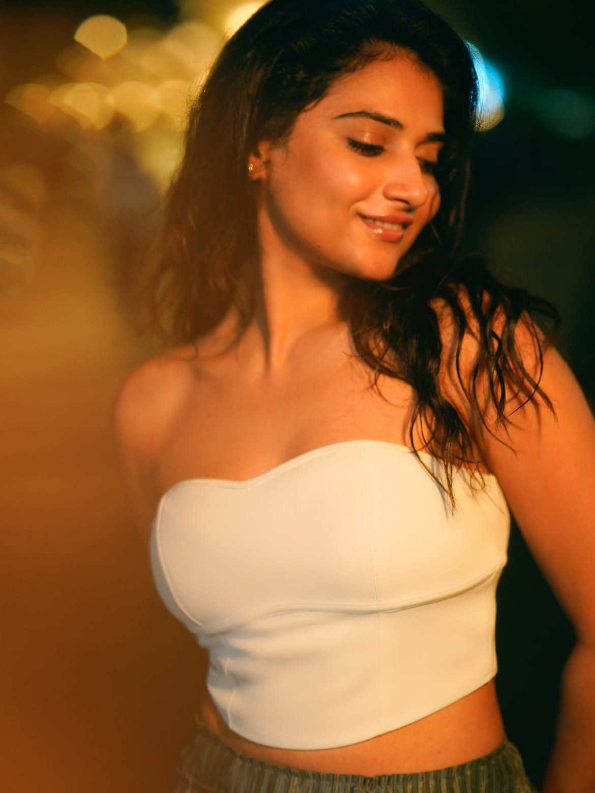 Prisha Singh Posing In White Corset Tube Top Fit