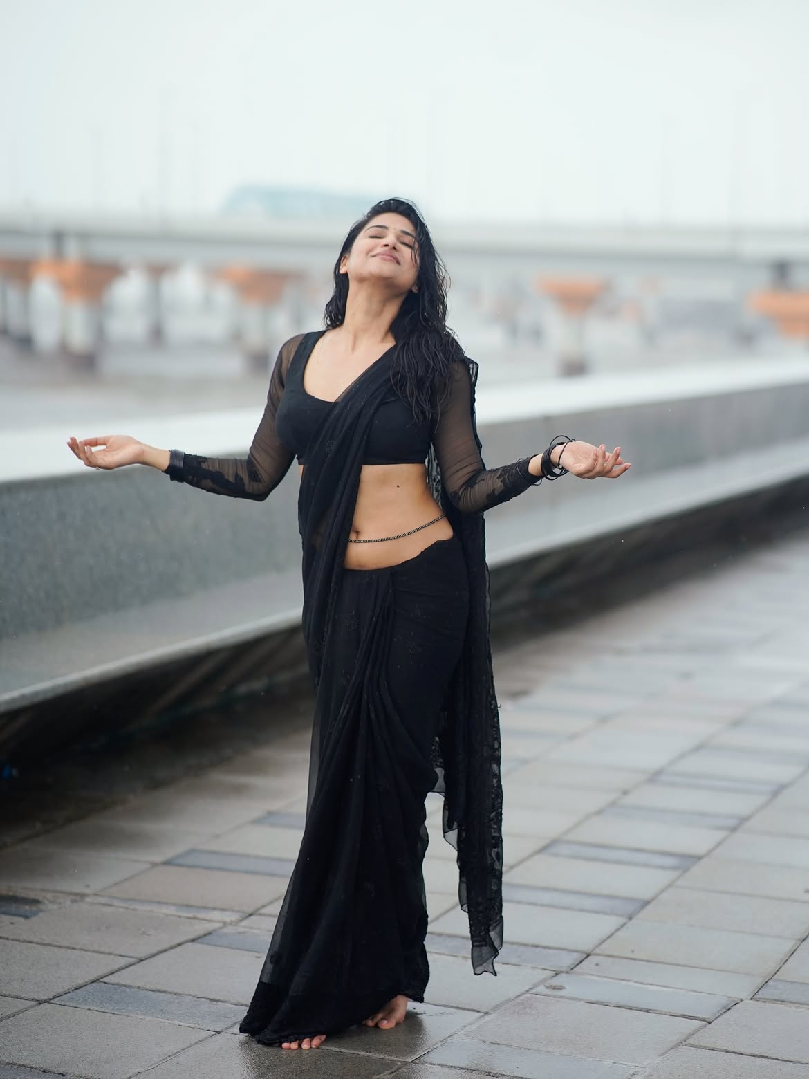 Prisha Singh Embracing Rain In Elegant Black Outfit
