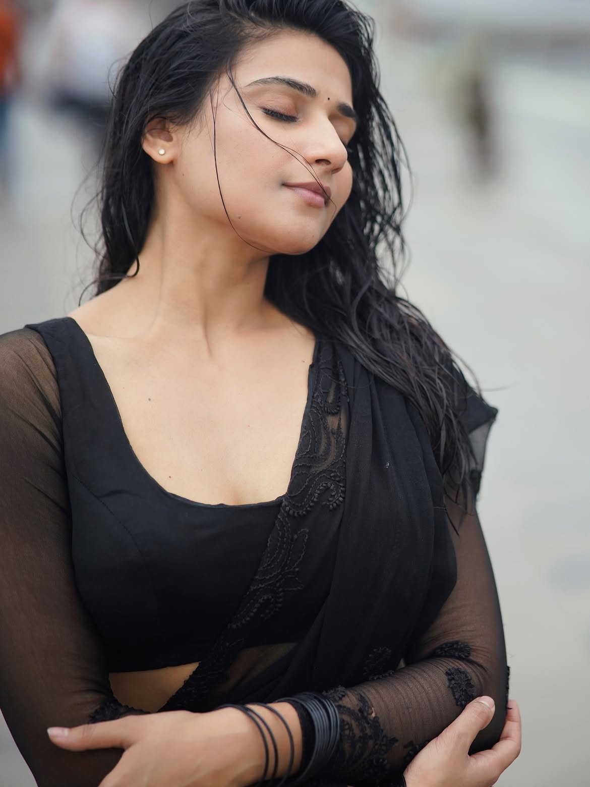Prisha Singh Striking A Serene Close Up Saree Pose