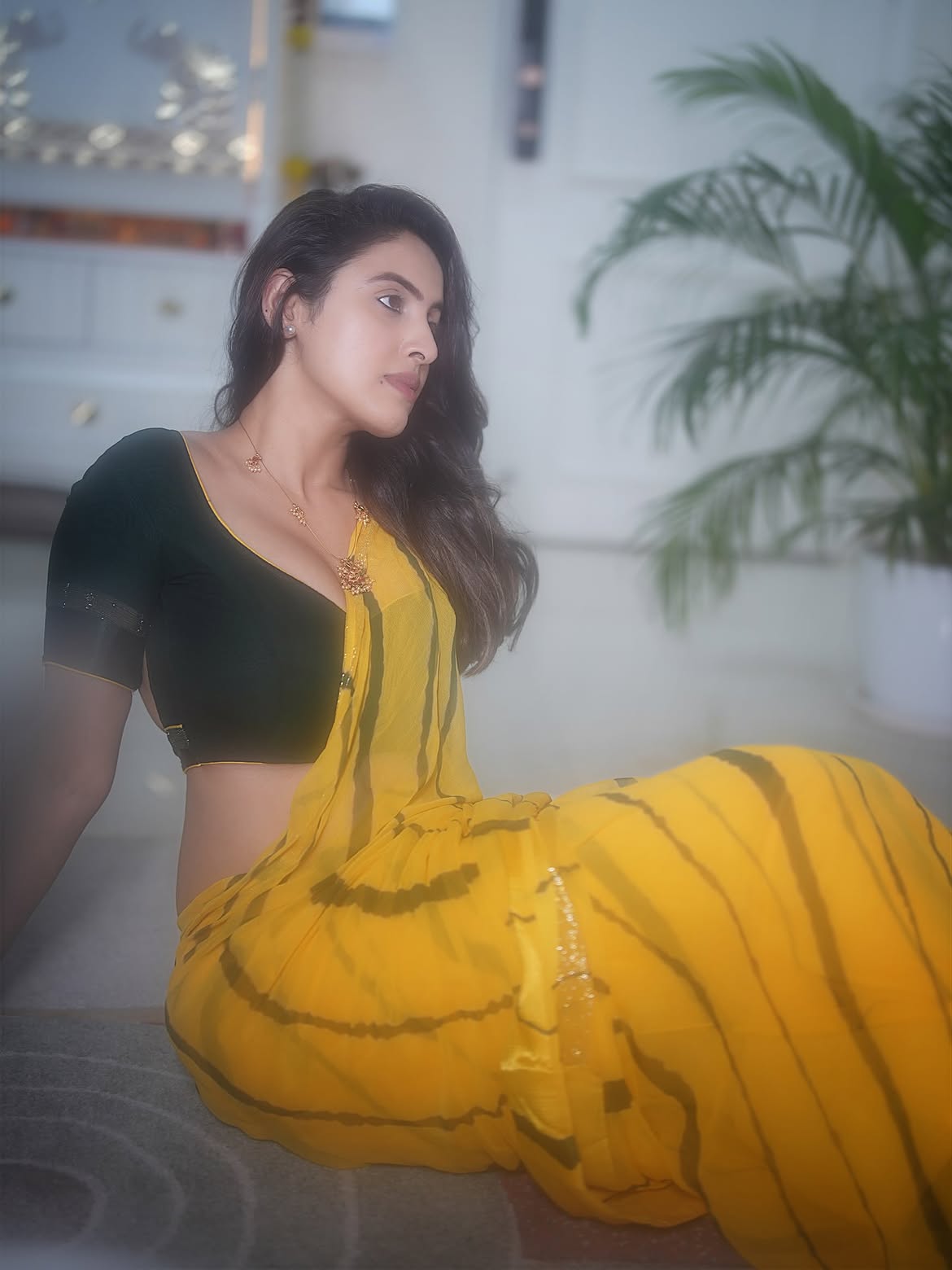 Priyanka Kholgade In Bright Yellow Saree Pose