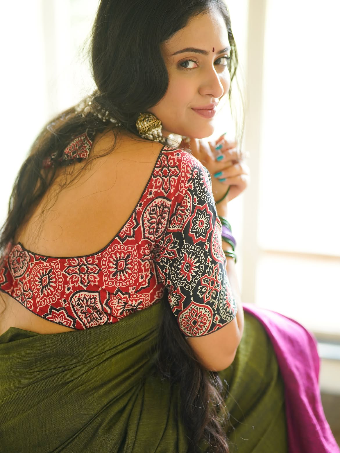 Sanya Thakur Flaunts Stylish Printed Blouse Pose
