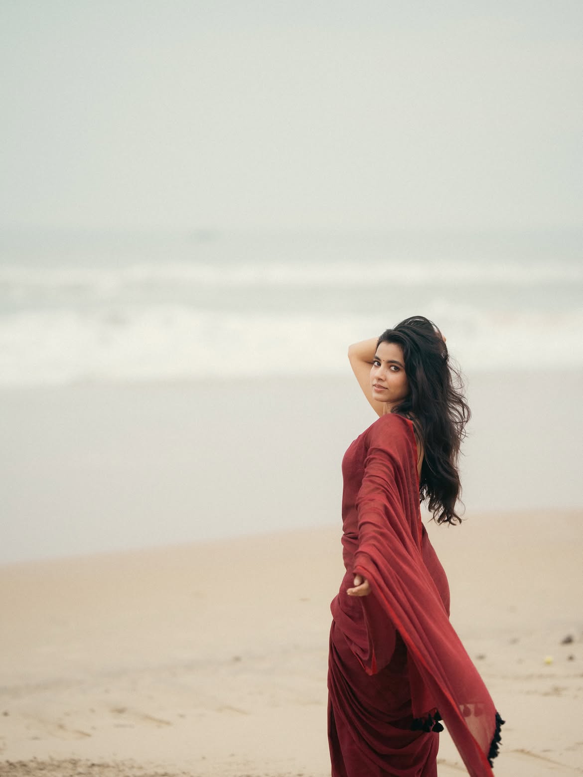 Shivani Nagaram Windblown Hair And Saree Elegance