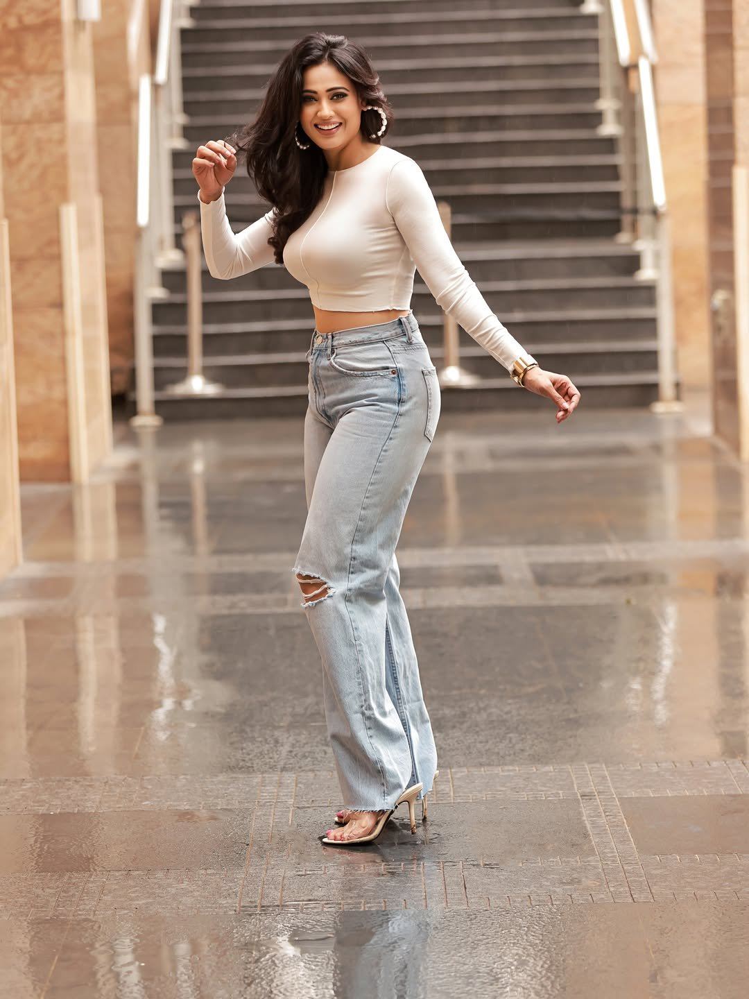 Shweta Tiwari Strikes Stylish Denim Street Pose