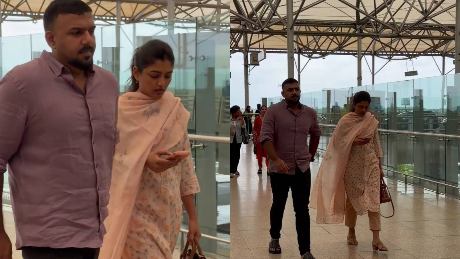 Tharun Bhascker and Eesha Rebba at airport
