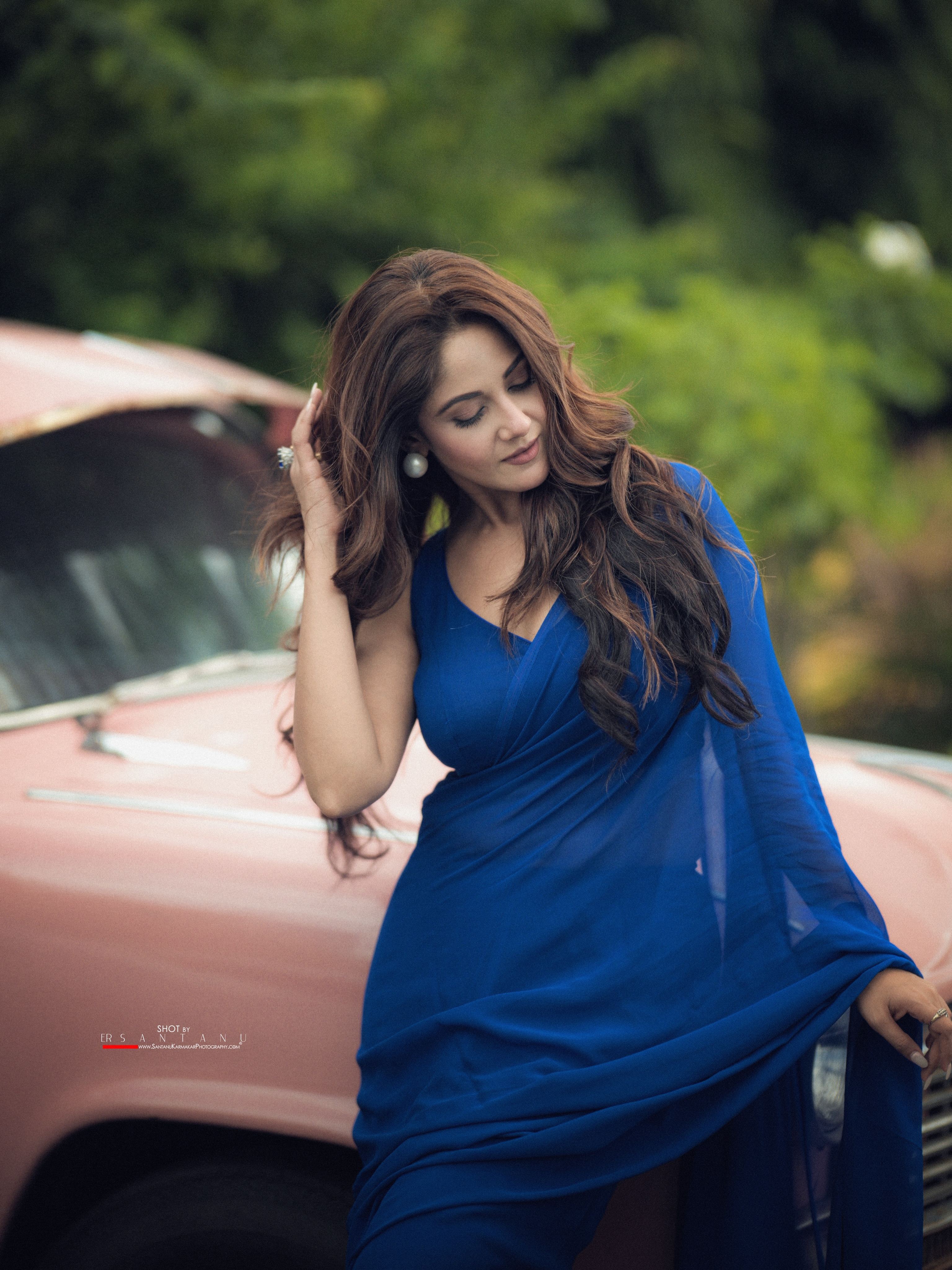 Trina Saha Candid Smile In Sapphire Blue Outfit