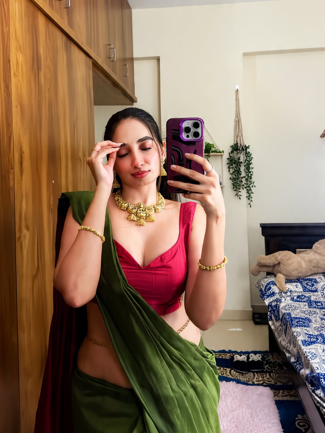 Aparna Reddy Radiates Grace In Olive Saree Outfit