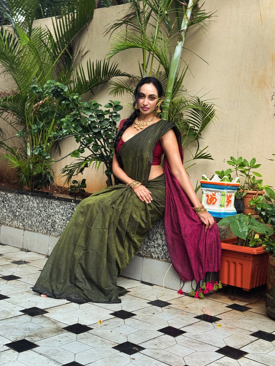 Aparna Reddy Elegant Sitting Pose In Saree Style